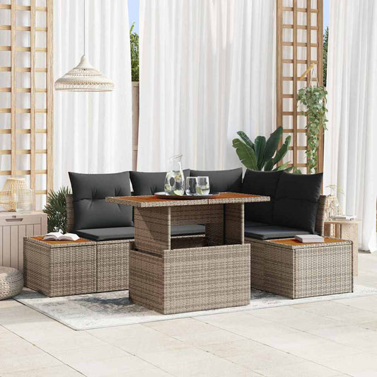 Tuin Sofa Set met opslag 5 pcs Grijs Poly riet is nu te koop bij PeponiXL, paradijselijk wonen!