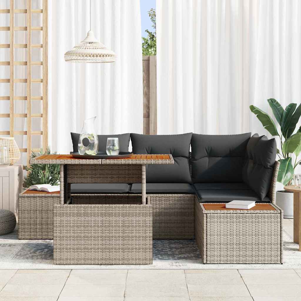 Tuin Sofa Set met opslag 5 pcs Grijs Poly riet is nu te koop bij PeponiXL, paradijselijk wonen!