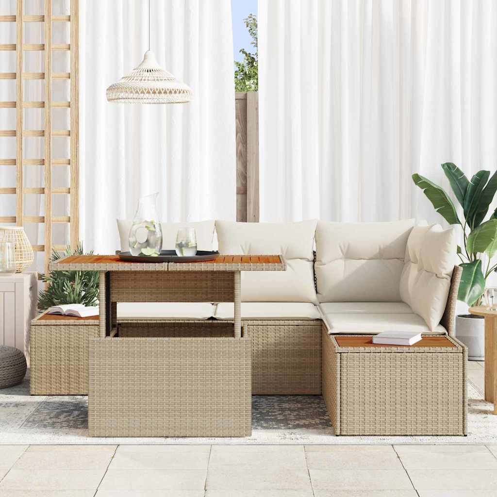Tuin Sofa Set met opslag 5 pcs Beige Poly riet is nu te koop bij PeponiXL, paradijselijk wonen!