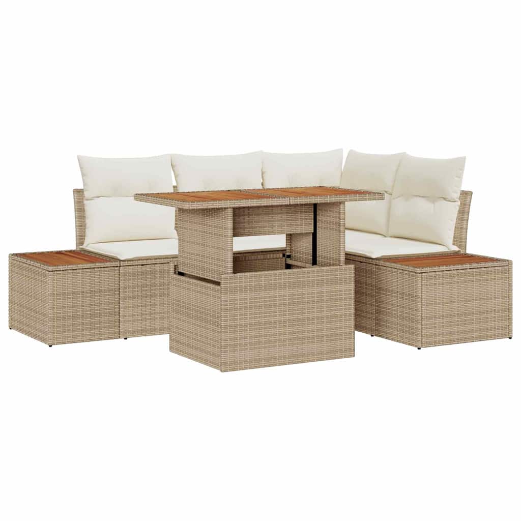 Tuin Sofa Set met opslag 5 pcs Beige Poly riet is nu te koop bij PeponiXL, paradijselijk wonen!