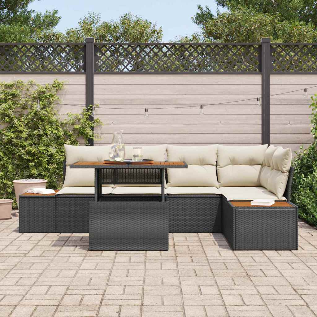 Tuin Sofa Set met opslag 6 pcs Zwart Poly riet is nu te koop bij PeponiXL, paradijselijk wonen!
