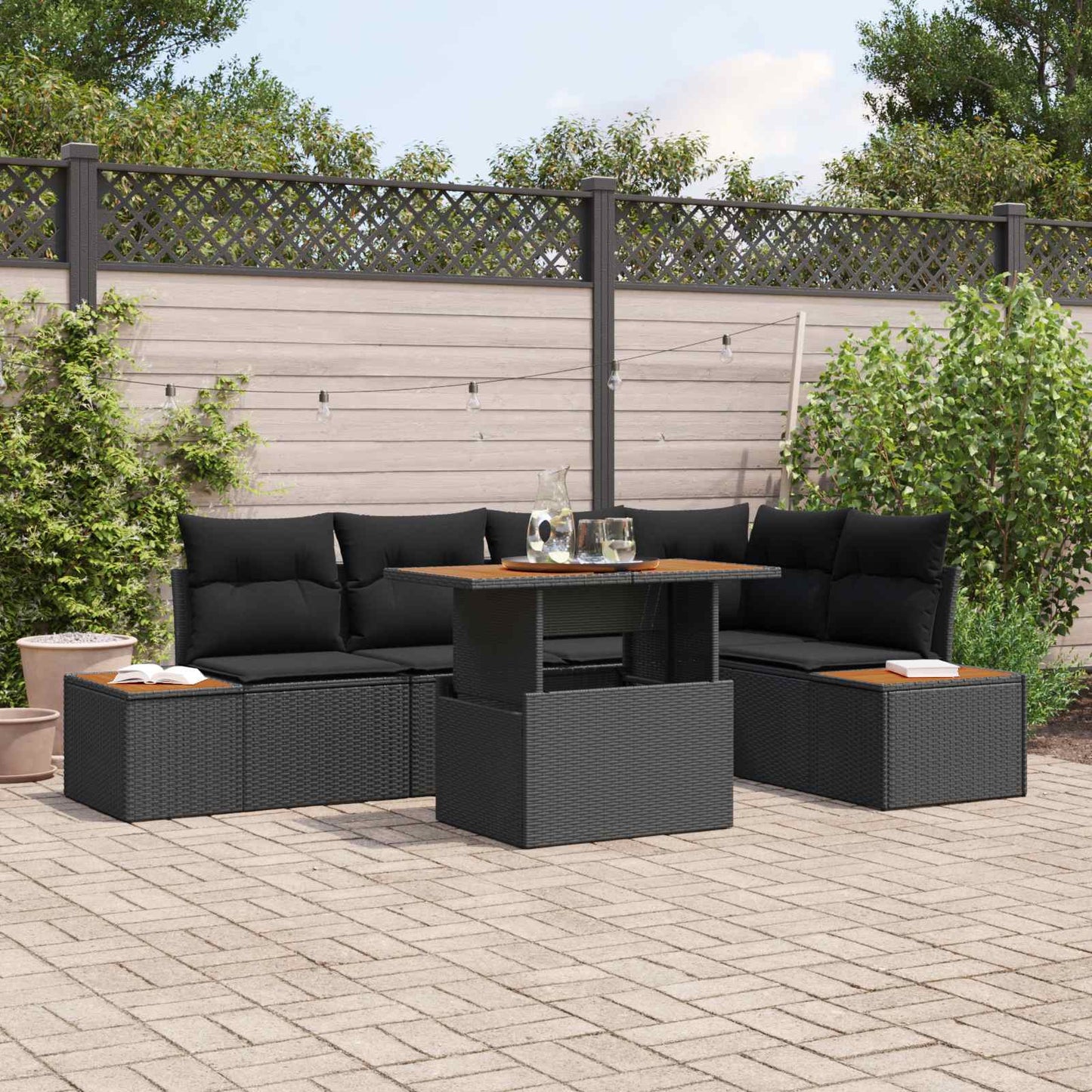 Tuin Sofa Set met opslag 6 pcs Zwart Poly riet is nu te koop bij PeponiXL, paradijselijk wonen!