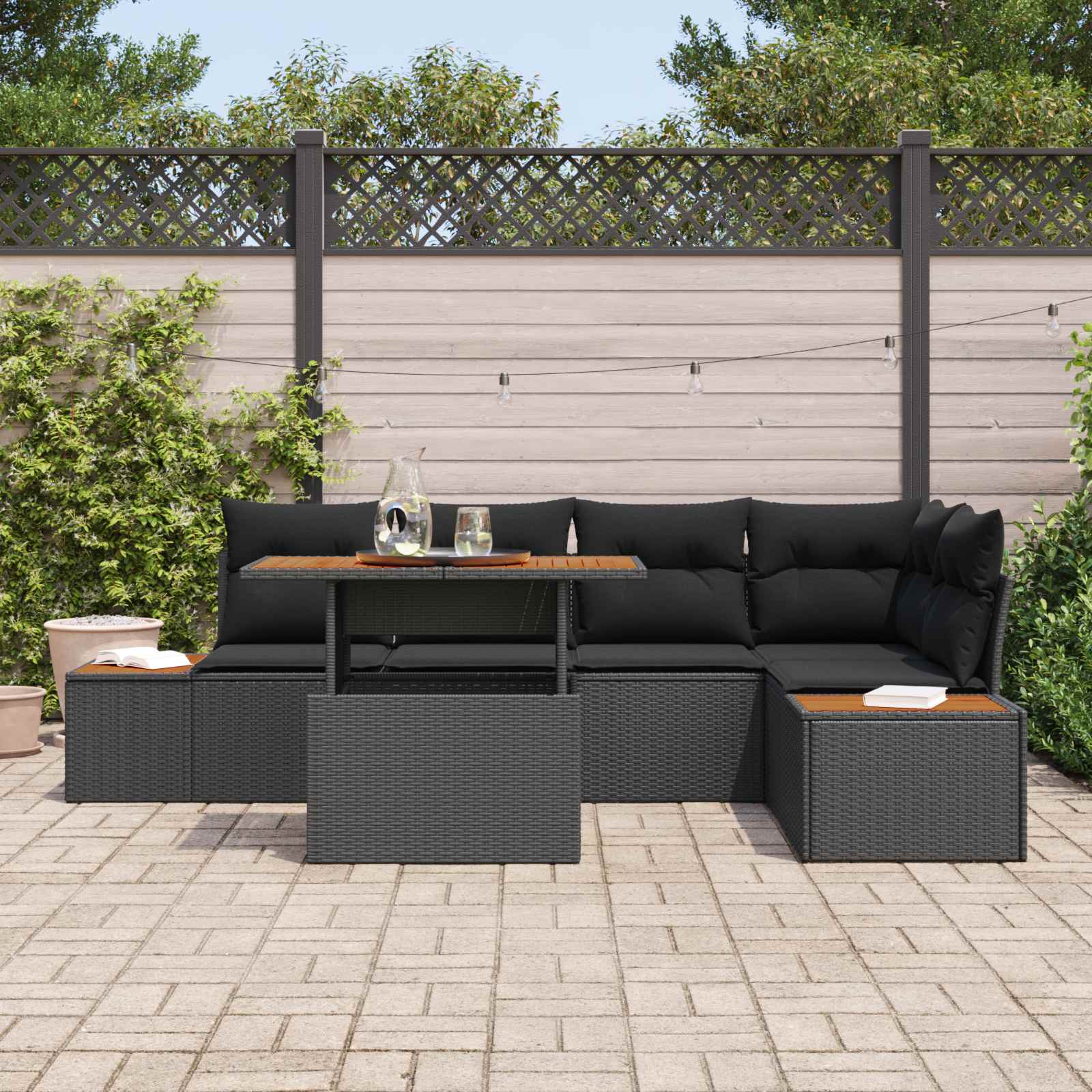 Tuin Sofa Set met opslag 6 pcs Zwart Poly riet is nu te koop bij PeponiXL, paradijselijk wonen!