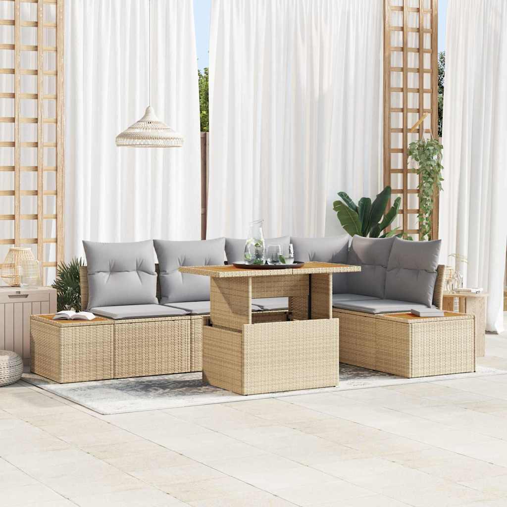 Tuin Sofa Set met opslag 6 pcs Beige Poly riet is nu te koop bij PeponiXL, paradijselijk wonen!