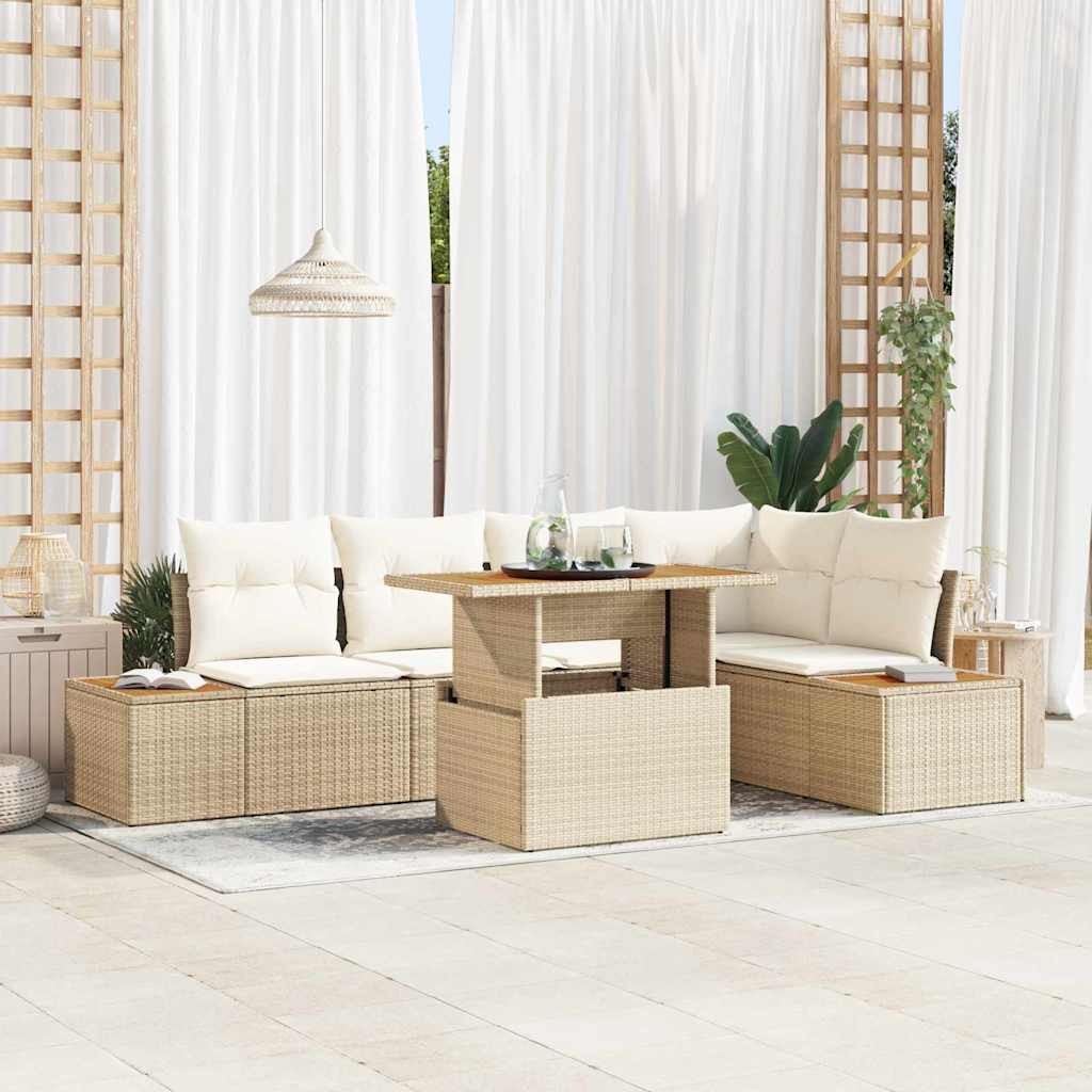 Tuin Sofa Set met opslag 6 pcs Beige Poly riet is nu te koop bij PeponiXL, paradijselijk wonen!