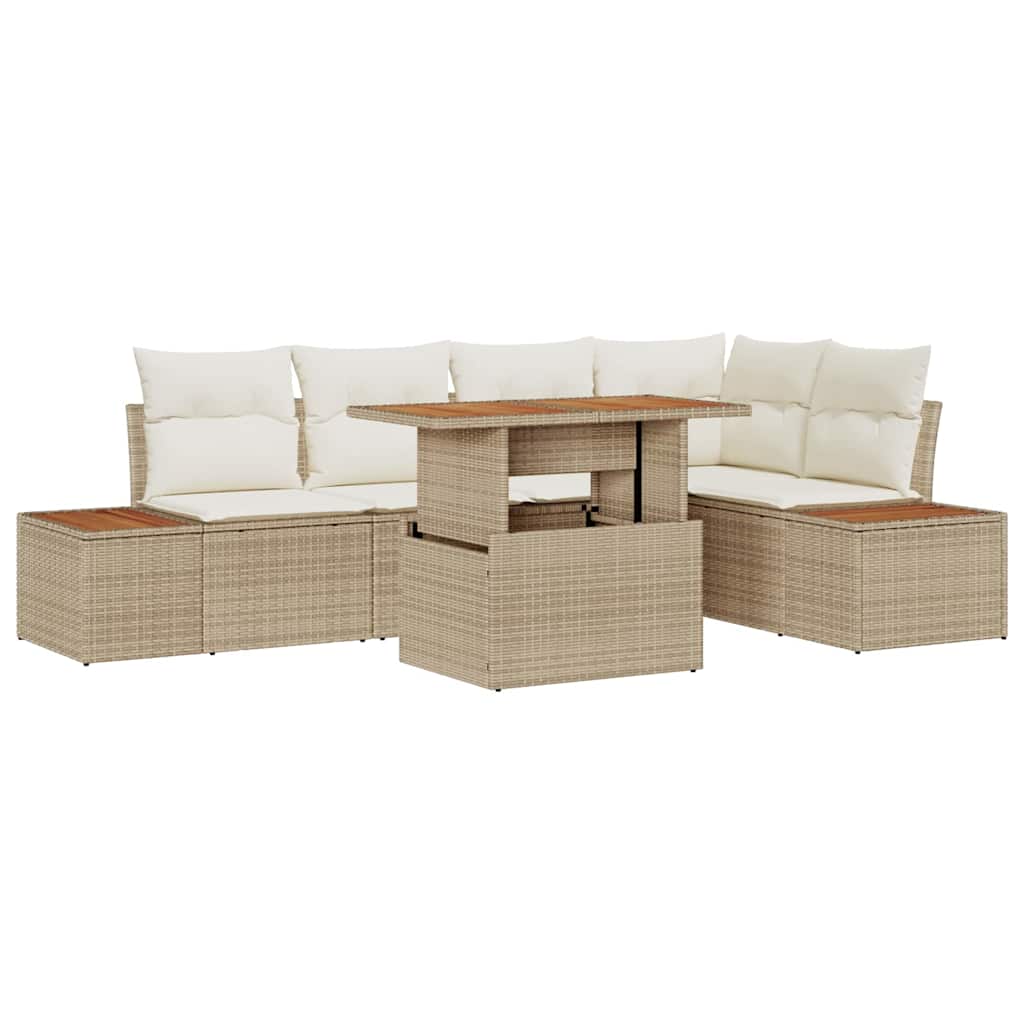 Tuin Sofa Set met opslag 6 pcs Beige Poly riet is nu te koop bij PeponiXL, paradijselijk wonen!