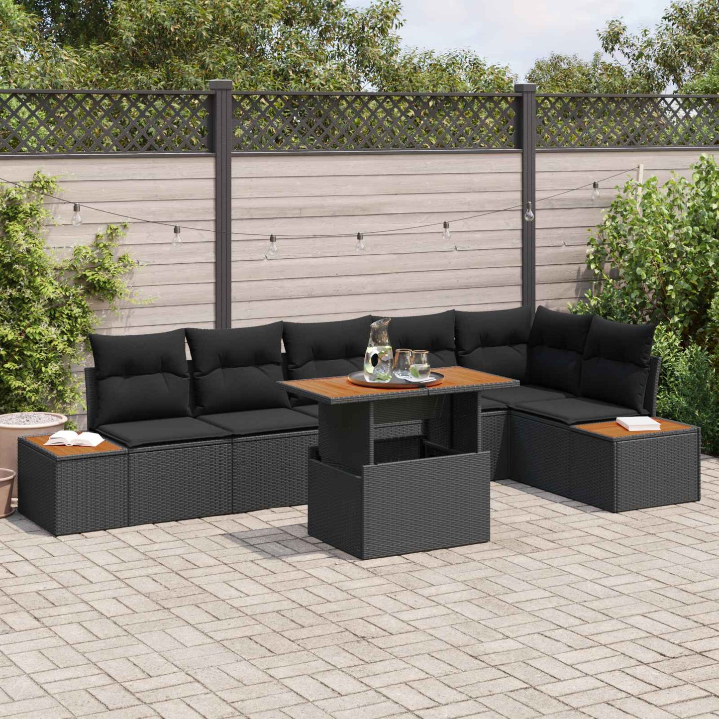 Tuin Sofa Set met opslag 7 pcs Zwart Poly riet is nu te koop bij PeponiXL, paradijselijk wonen!