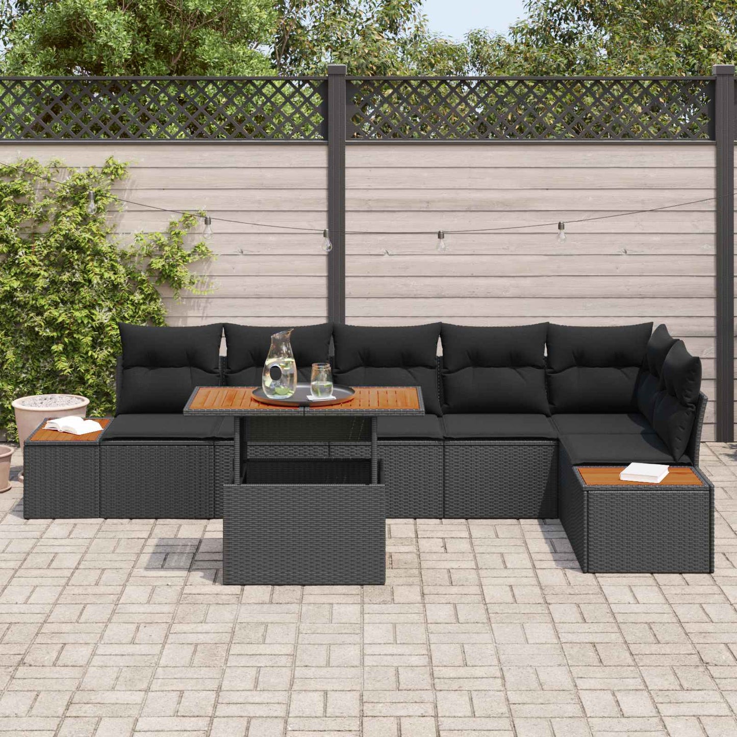 Tuin Sofa Set met opslag 7 pcs Zwart Poly riet is nu te koop bij PeponiXL, paradijselijk wonen!
