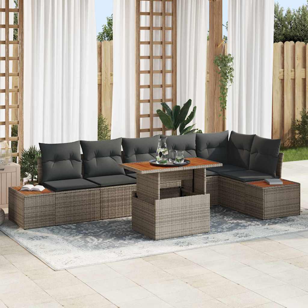 Tuin Sofa Set met opslag 7 pcs Grijs Poly riet is nu te koop bij PeponiXL, paradijselijk wonen!