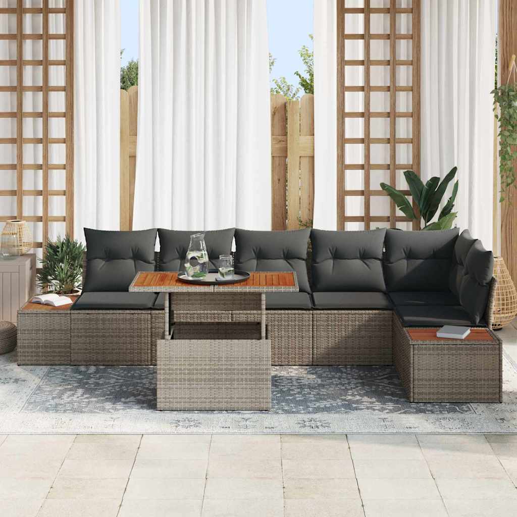 Tuin Sofa Set met opslag 7 pcs Grijs Poly riet is nu te koop bij PeponiXL, paradijselijk wonen!