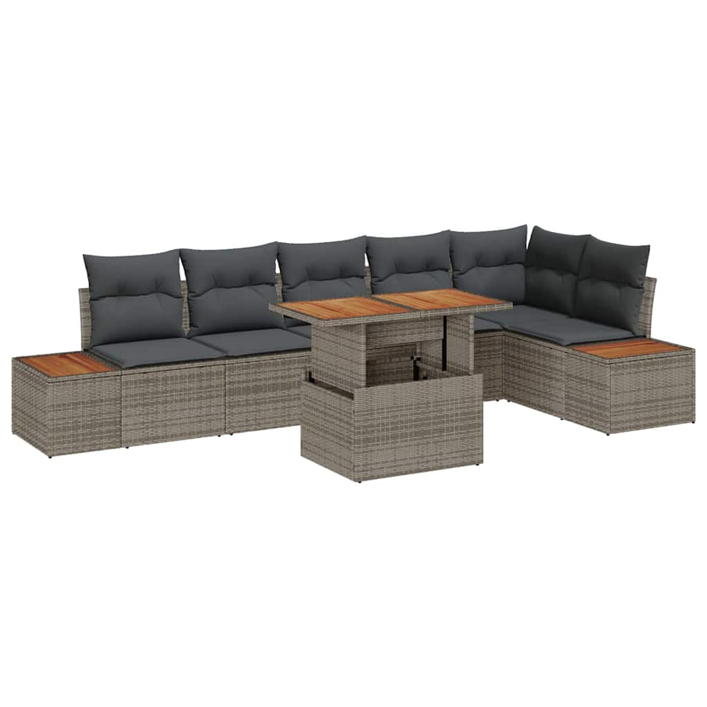 Tuin Sofa Set met opslag 7 pcs Grijs Poly riet is nu te koop bij PeponiXL, paradijselijk wonen!