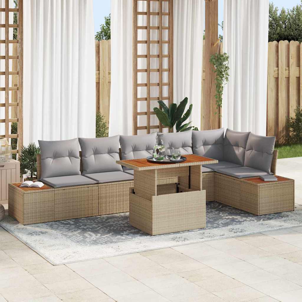 Tuin Sofa Set met opslag 7 pcs Beige Poly riet is nu te koop bij PeponiXL, paradijselijk wonen!