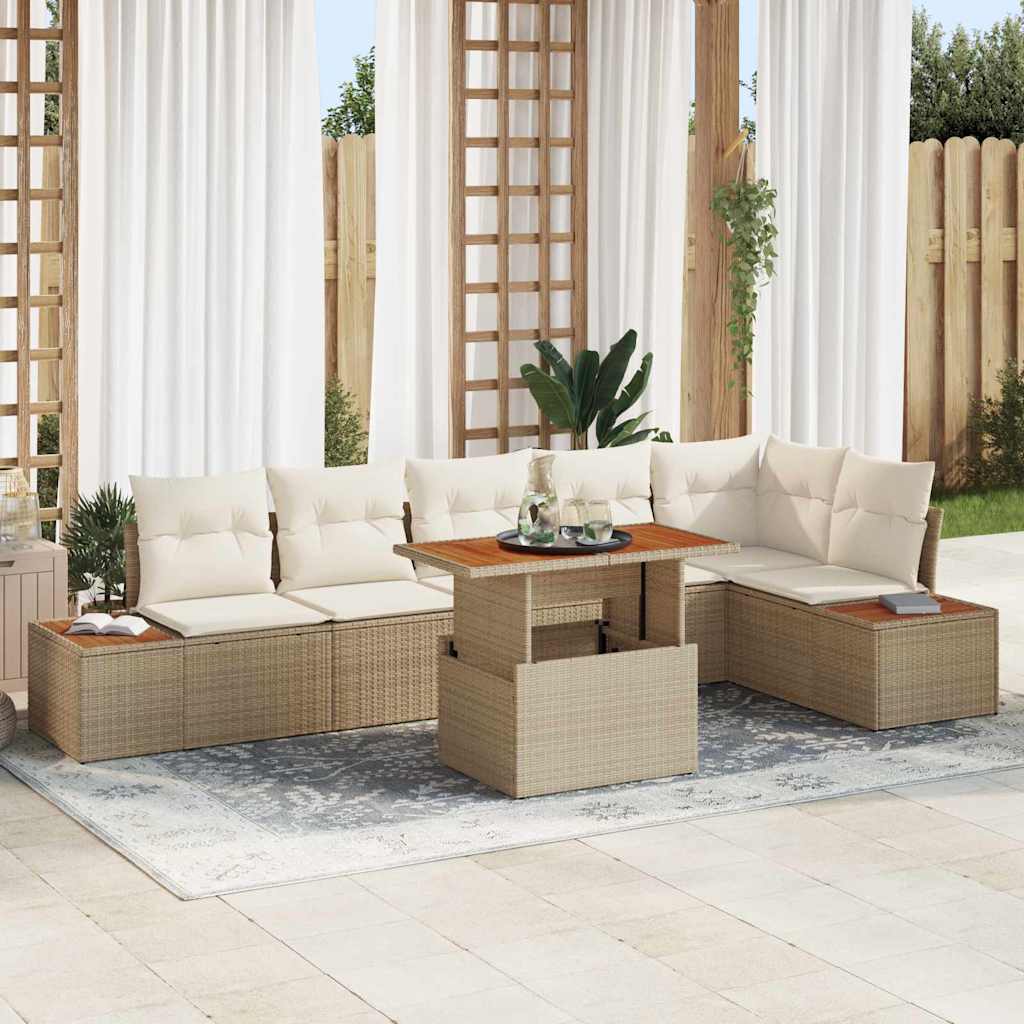 Tuin Sofa Set met opslag 7 pcs Beige Poly riet is nu te koop bij PeponiXL, paradijselijk wonen!