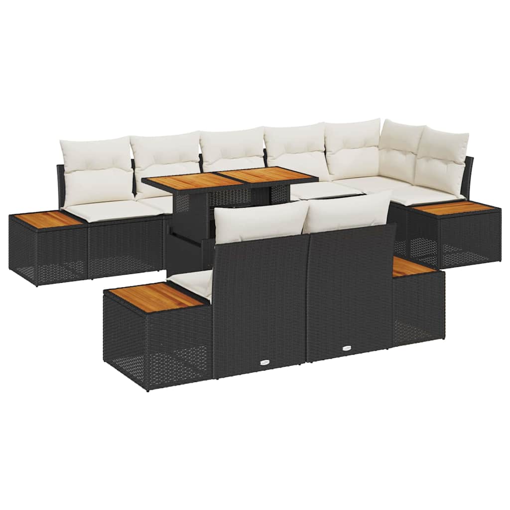 Tuin Sofa Set met opslag 9 pcs Zwart Poly riet is nu te koop bij PeponiXL, paradijselijk wonen!