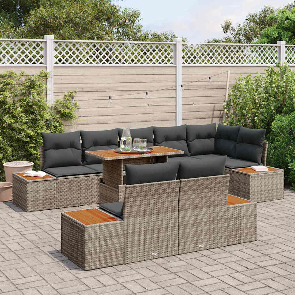 Tuin Sofa Set met opslag 9 pcs Grijs Poly riet is nu te koop bij PeponiXL, paradijselijk wonen!