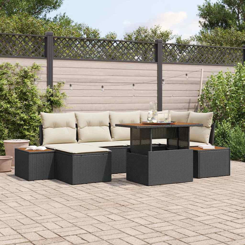 Tuin Sofa Set met opslag 7 pcs Zwart Poly riet is nu te koop bij PeponiXL, paradijselijk wonen!