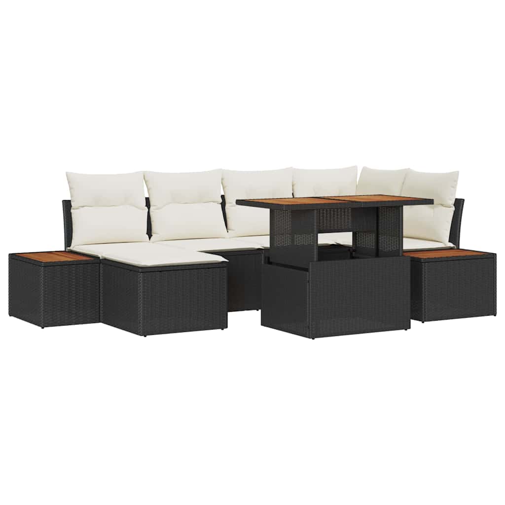 Tuin Sofa Set met opslag 7 pcs Zwart Poly riet is nu te koop bij PeponiXL, paradijselijk wonen!