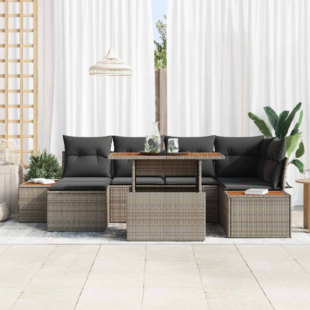Tuin Sofa Set met opslag 7 pcs Grijs Poly riet is nu te koop bij PeponiXL, paradijselijk wonen!
