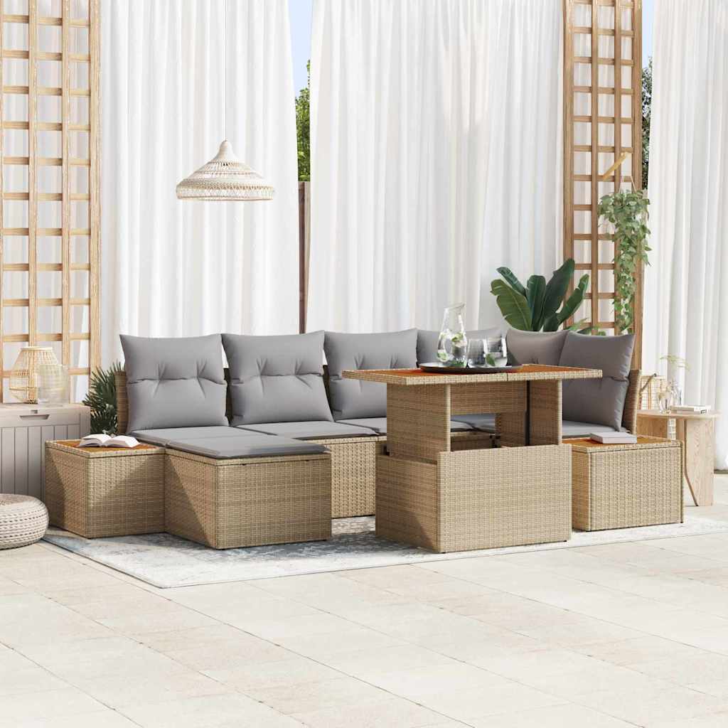 Tuin Sofa Set met opslag 7 pcs Beige Poly riet is nu te koop bij PeponiXL, paradijselijk wonen!