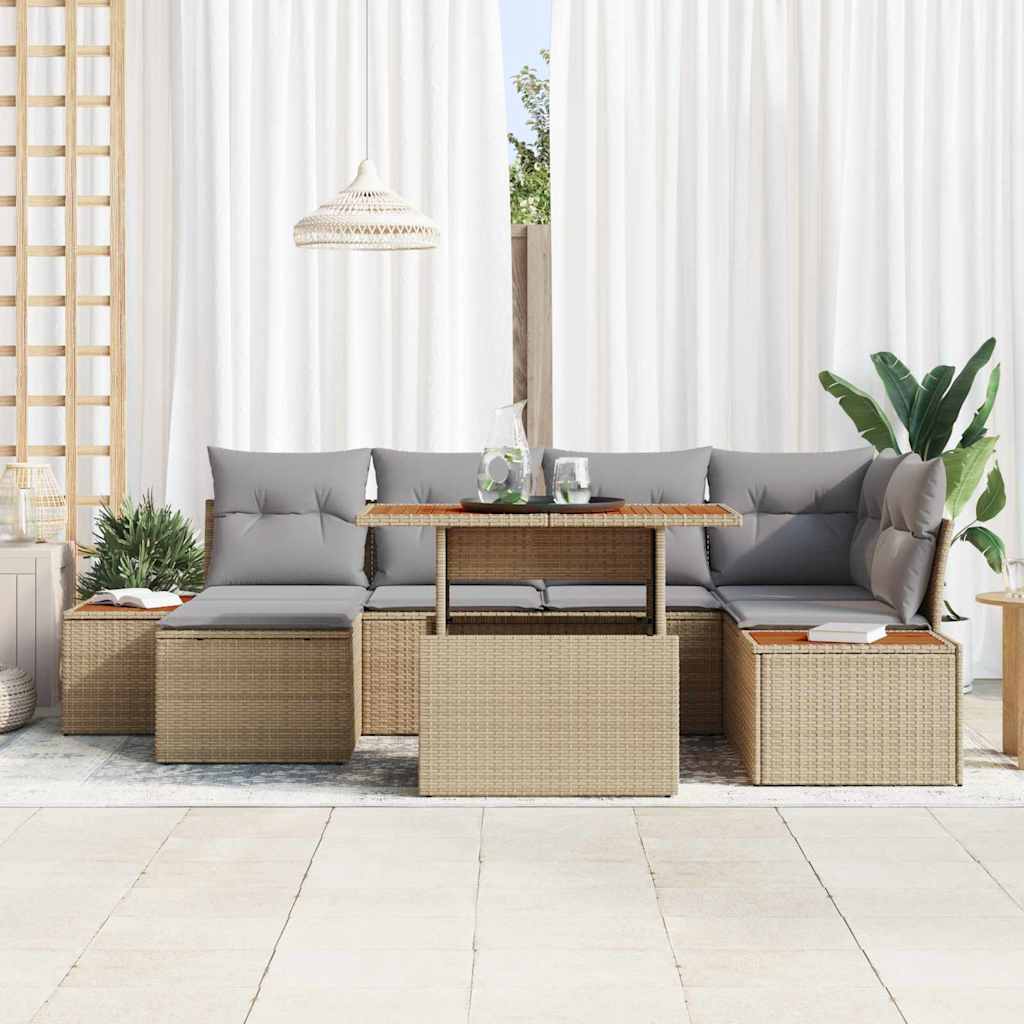 Tuin Sofa Set met opslag 7 pcs Beige Poly riet is nu te koop bij PeponiXL, paradijselijk wonen!