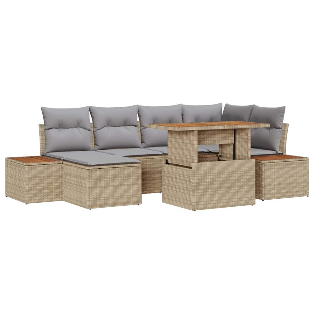 Tuin Sofa Set met opslag 7 pcs Beige Poly riet is nu te koop bij PeponiXL, paradijselijk wonen!