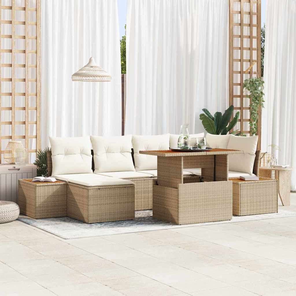 Tuin Sofa Set met opslag 7 pcs Beige Poly riet is nu te koop bij PeponiXL, paradijselijk wonen!