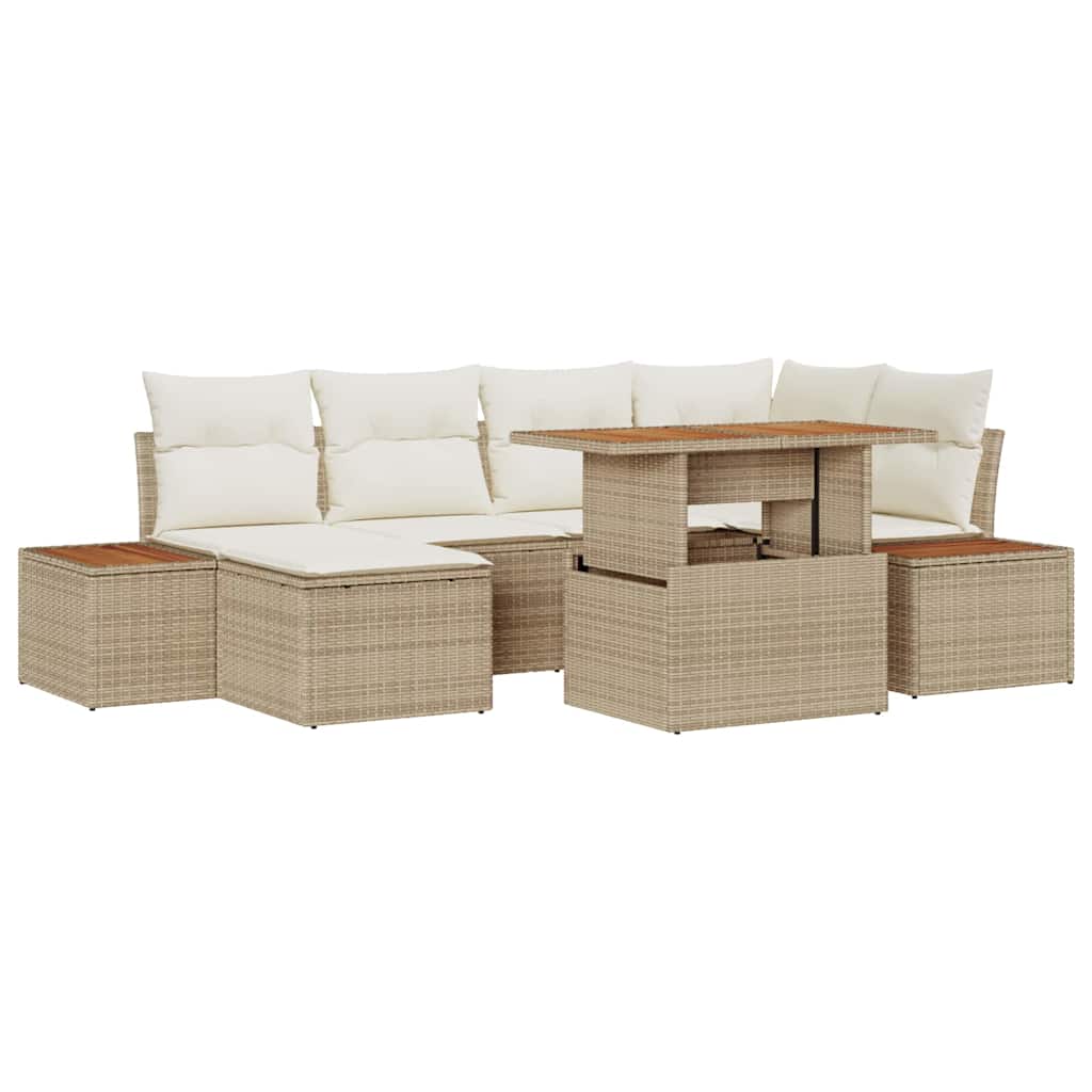 Tuin Sofa Set met opslag 7 pcs Beige Poly riet is nu te koop bij PeponiXL, paradijselijk wonen!