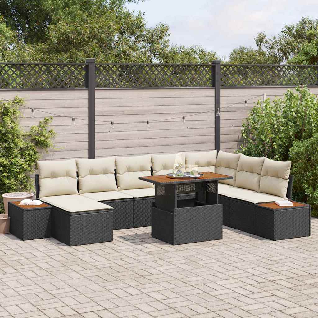 Tuin Sofa Set met opslag 9 pcs Zwart Poly riet is nu te koop bij PeponiXL, paradijselijk wonen!