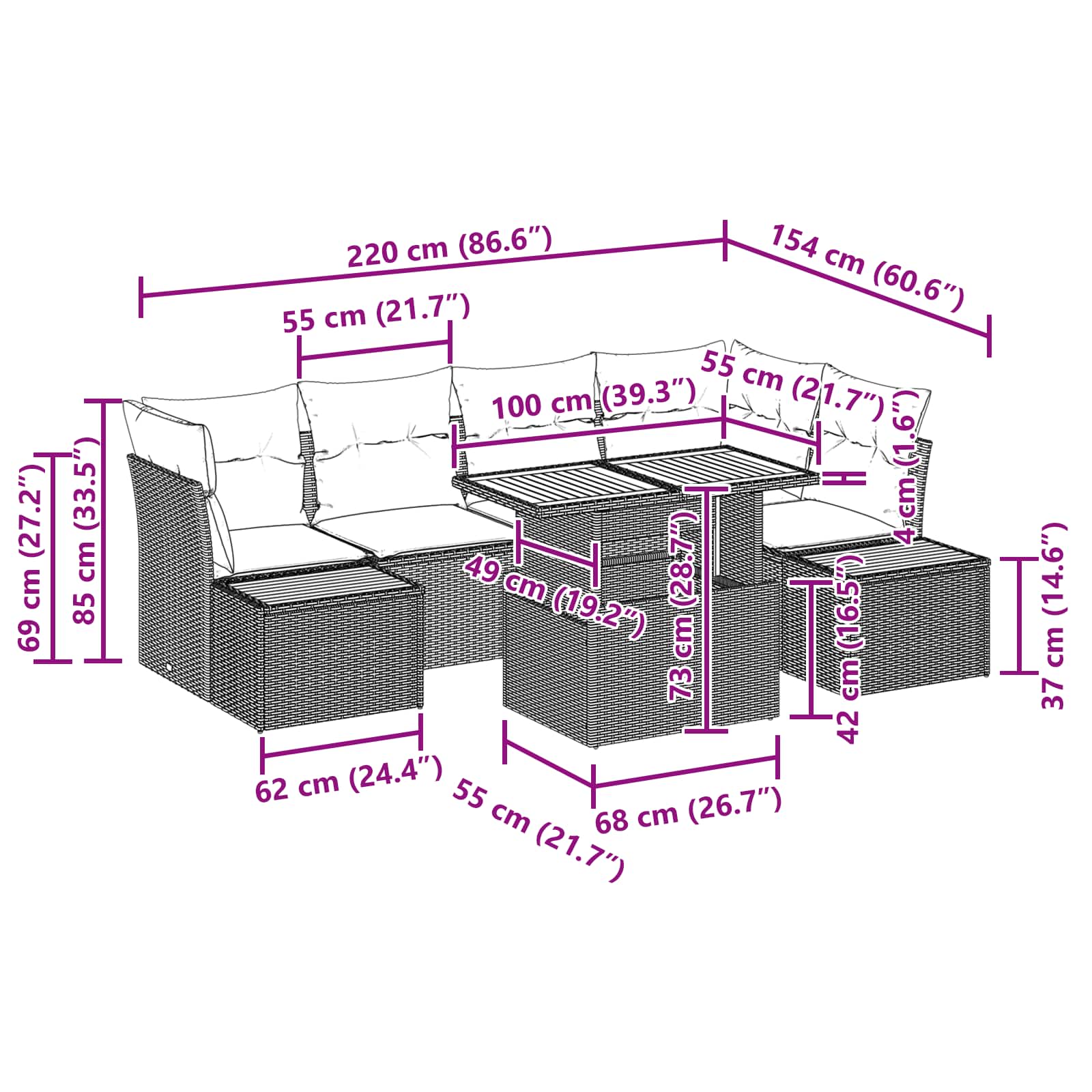 Tuin Sofa Set met opslag 10 pcs Zwart Poly riet is nu te koop bij PeponiXL, paradijselijk wonen!