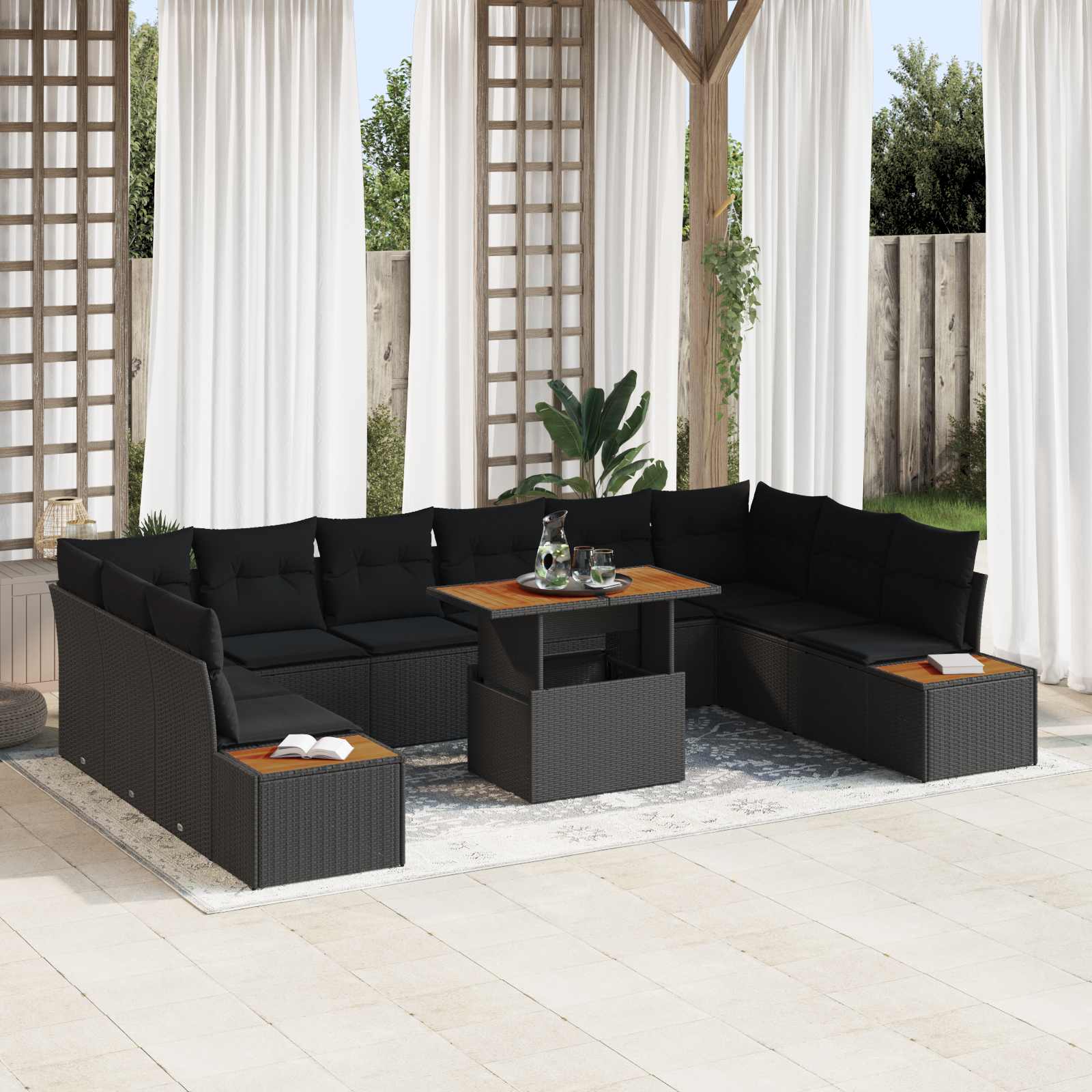 Tuin Sofa Set met opslag 11 pcs Zwart Poly riet is nu te koop bij PeponiXL, paradijselijk wonen!