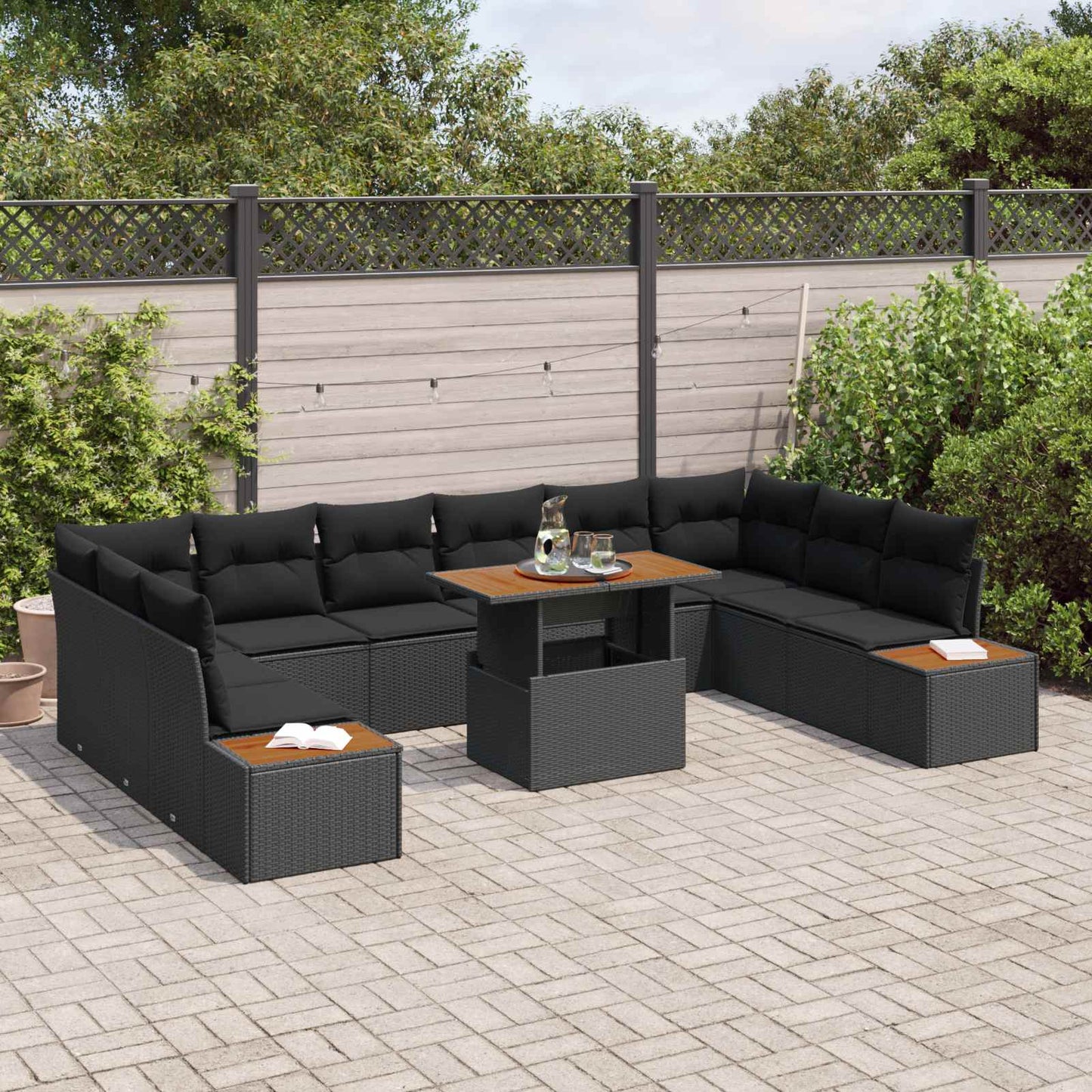 Tuin Sofa Set met opslag 11 pcs Zwart Poly riet is nu te koop bij PeponiXL, paradijselijk wonen!