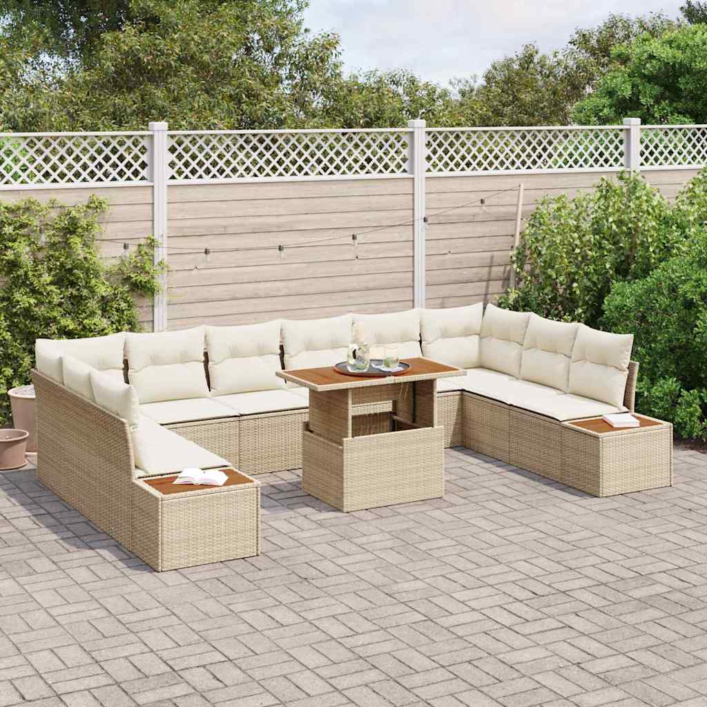Tuin Sofa Set met opslag 11 pcs Beige Poly riet is nu te koop bij PeponiXL, paradijselijk wonen!