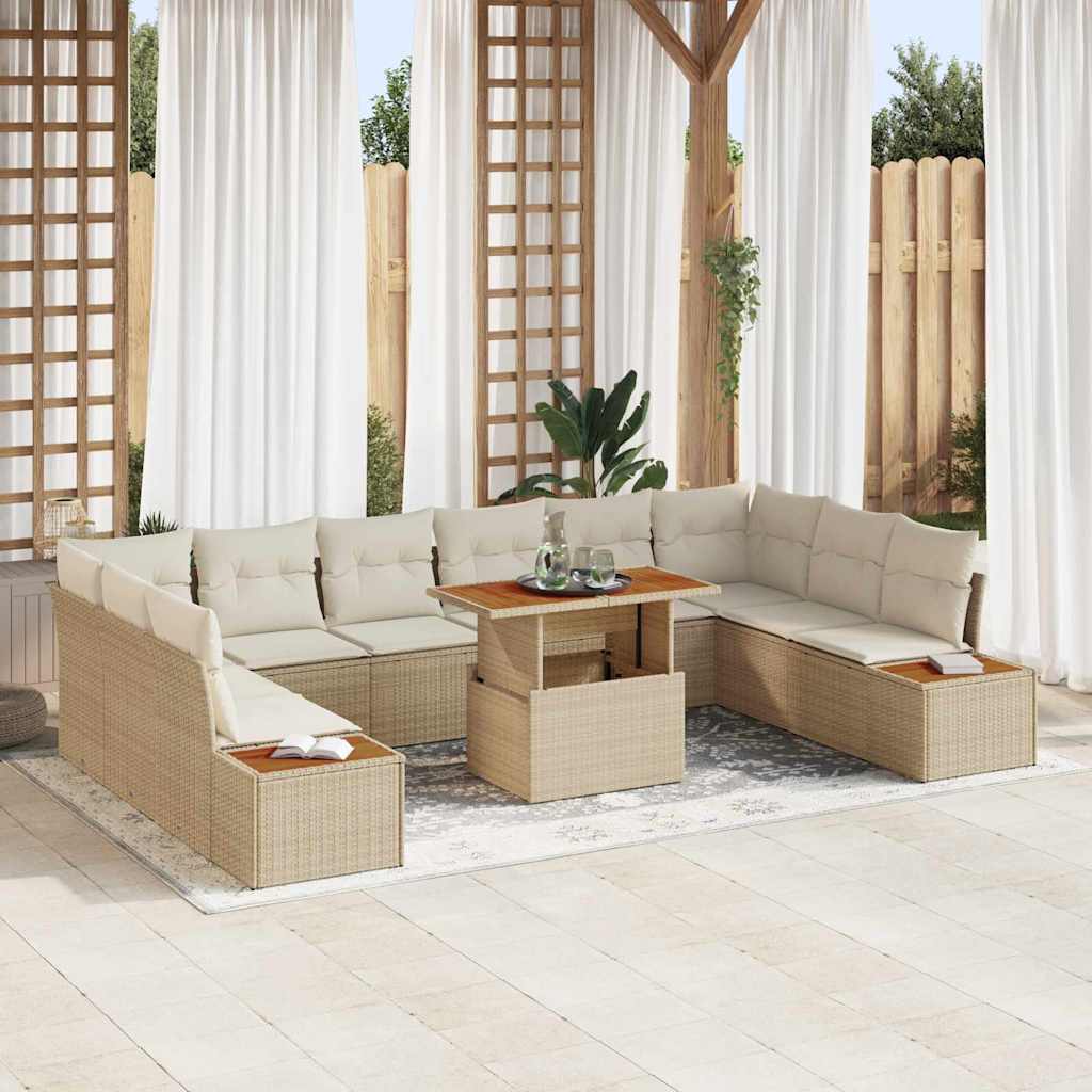 Tuin Sofa Set met opslag 11 pcs Beige Poly riet is nu te koop bij PeponiXL, paradijselijk wonen!