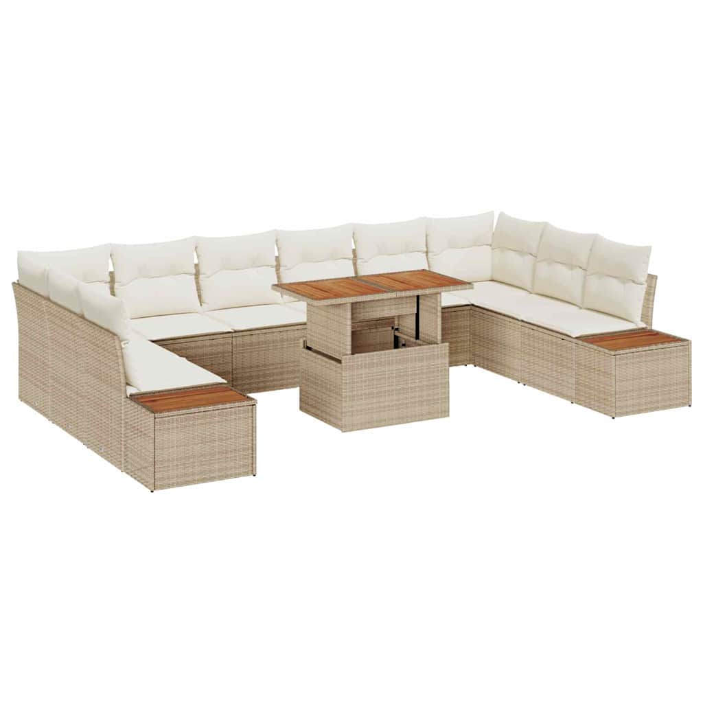 Tuin Sofa Set met opslag 11 pcs Beige Poly riet is nu te koop bij PeponiXL, paradijselijk wonen!