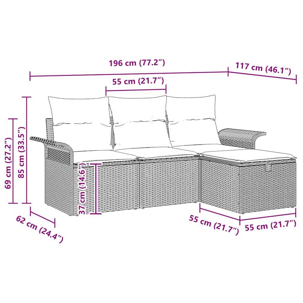 Tuin Sofa Set met kussen 4 pcs Zwart en crème Poly riet is nu te koop bij PeponiXL, paradijselijk wonen!
