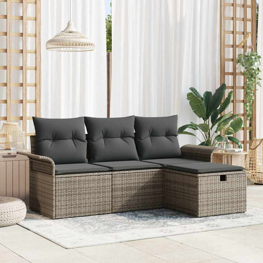 Tuin Sofa Set met kussen met opslag 4 pcs Grijs poly rattan is nu te koop bij PeponiXL, paradijselijk wonen!