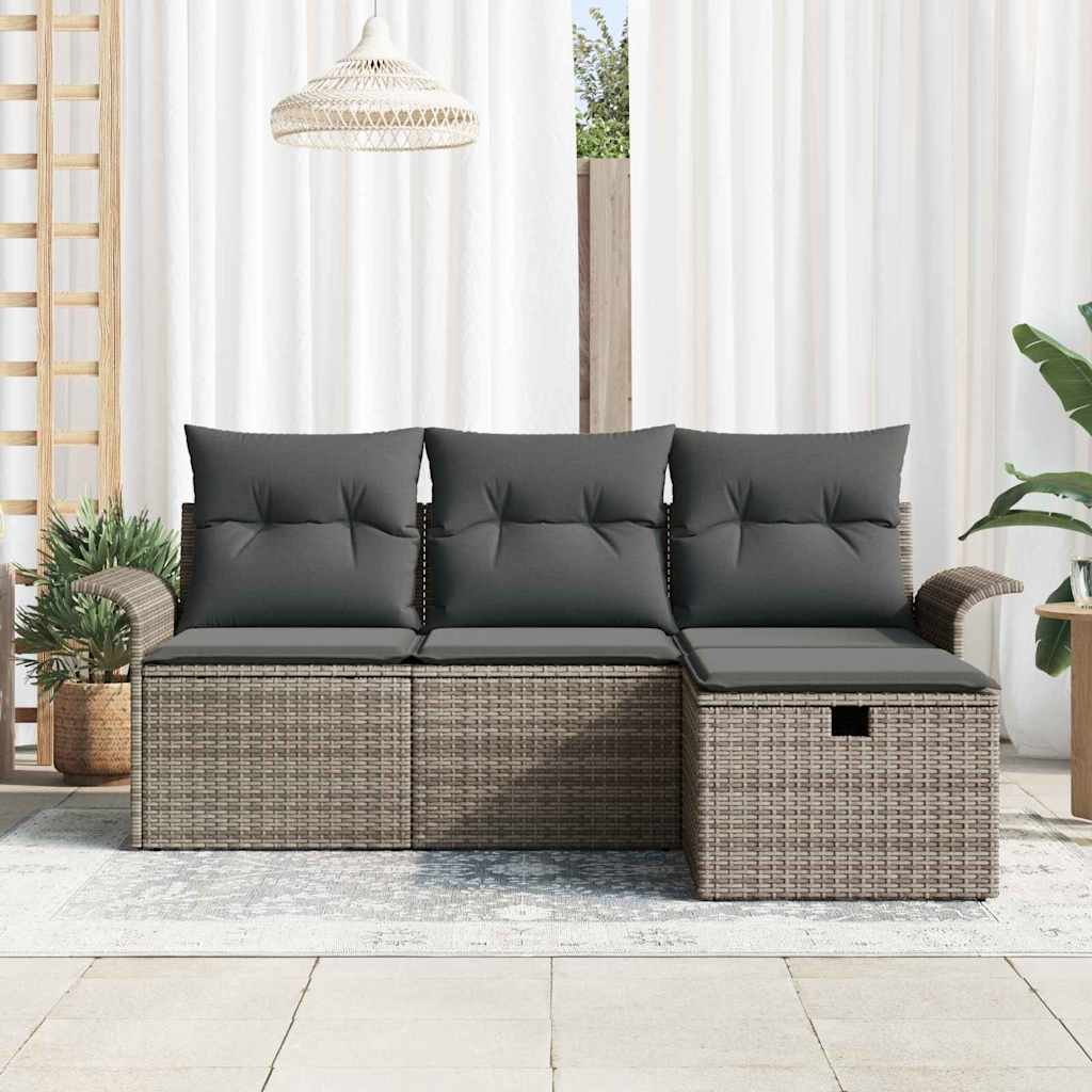 Tuin Sofa Set met kussen met opslag 4 pcs Grijs poly rattan is nu te koop bij PeponiXL, paradijselijk wonen!