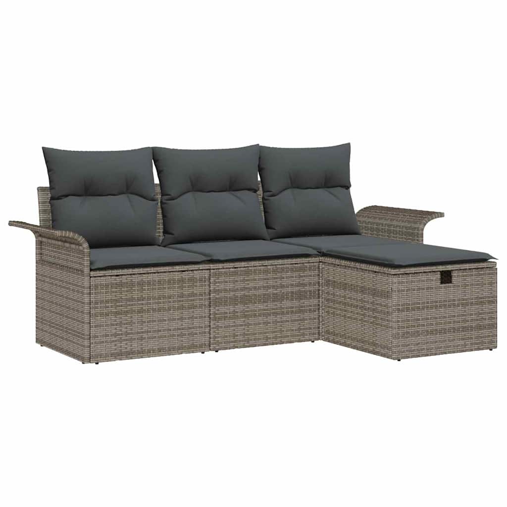 Tuin Sofa Set met kussen met opslag 4 pcs Grijs poly rattan is nu te koop bij PeponiXL, paradijselijk wonen!