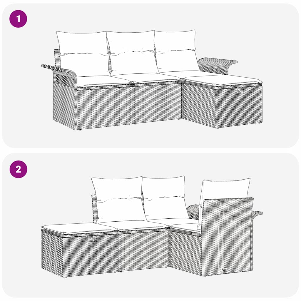 Tuin Sofa Set met kussen met opslag 4 pcs Grijs poly rattan is nu te koop bij PeponiXL, paradijselijk wonen!
