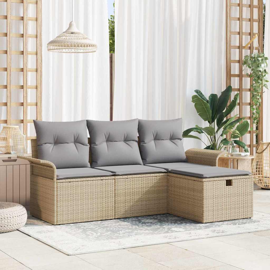 Tuin Sofa Set met kussen 4 pcs Beige en Licht Grijs poly rattan is nu te koop bij PeponiXL, paradijselijk wonen!