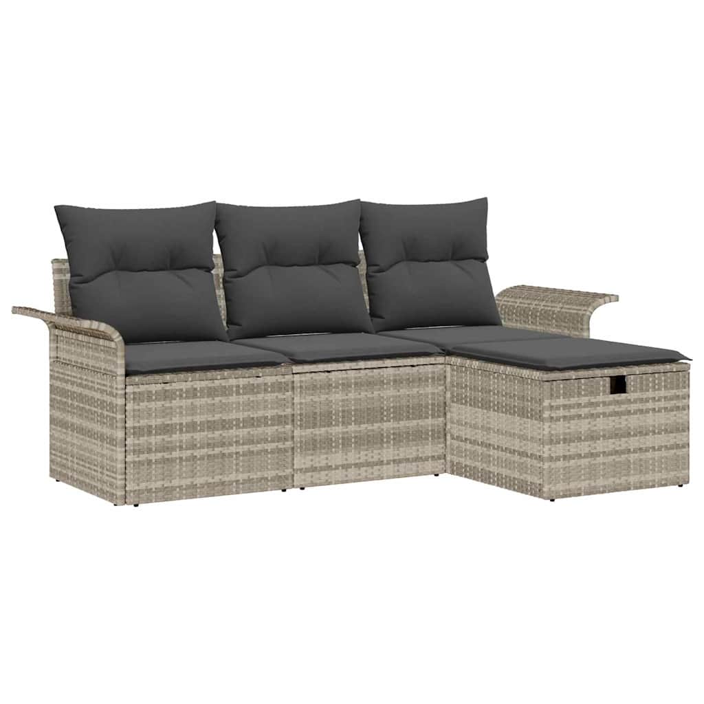 Tuin Sofa Set 4 st Lichtgrijs poly rattan