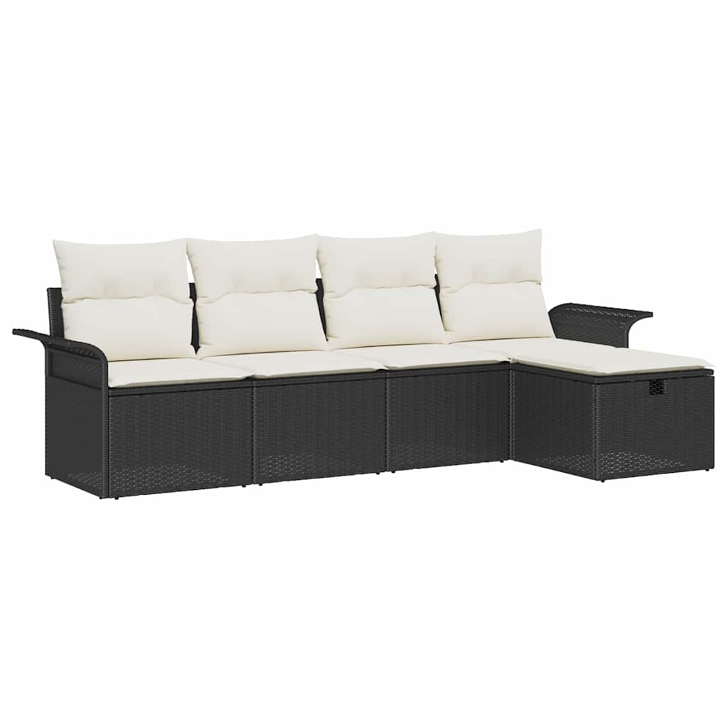 Tuinbankenset met kussen 5 pcs Zwart en Crème poly rattan is nu te koop bij PeponiXL, paradijselijk wonen!