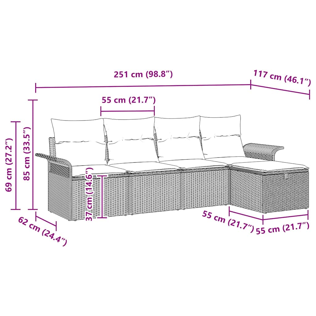 Tuinbankenset met kussen 5 pcs Zwart en Crème poly rattan is nu te koop bij PeponiXL, paradijselijk wonen!