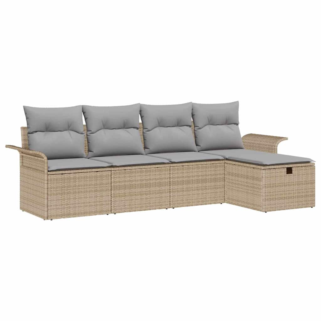 Tuinbankenset 5 st Beige en Licht Grijs poly rattan