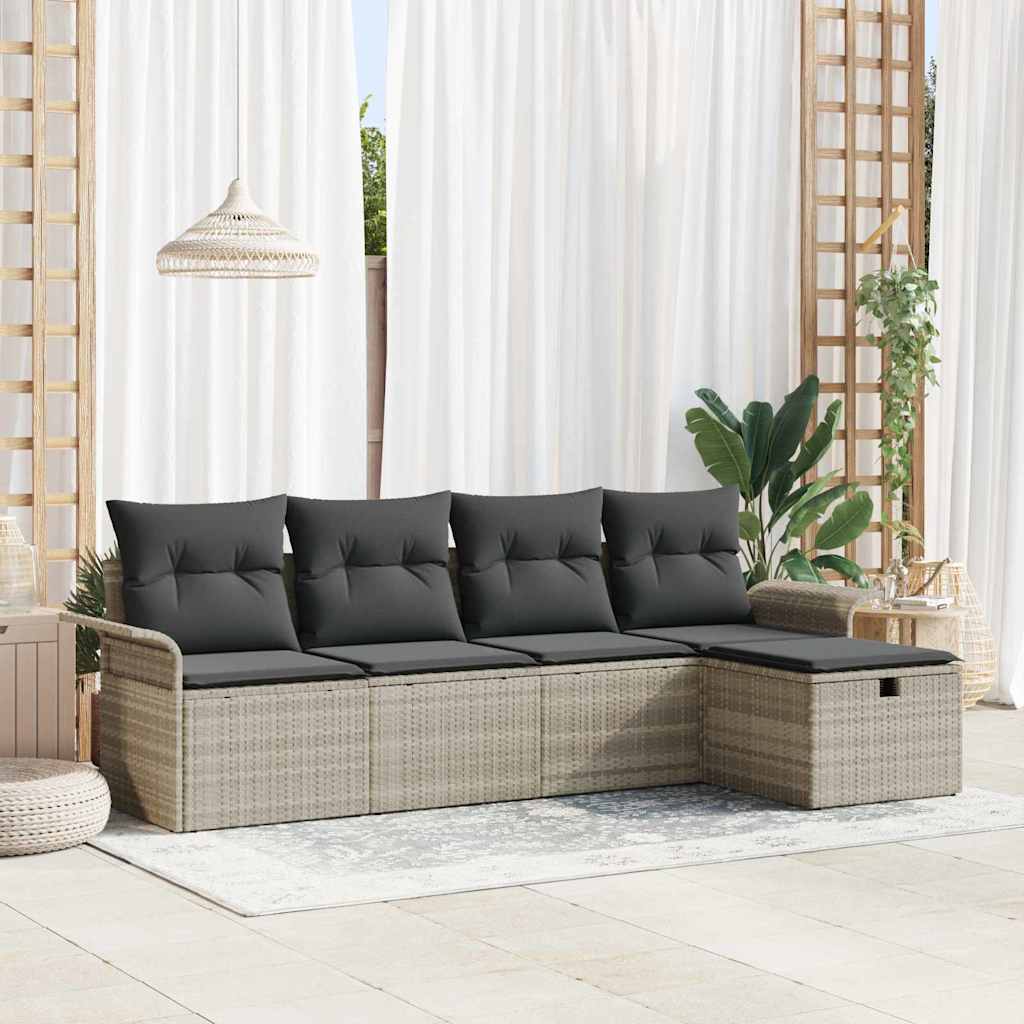 Tuinbankenset met kussen 5 pcs Lichtgrijs poly rattan is nu te koop bij PeponiXL, paradijselijk wonen!