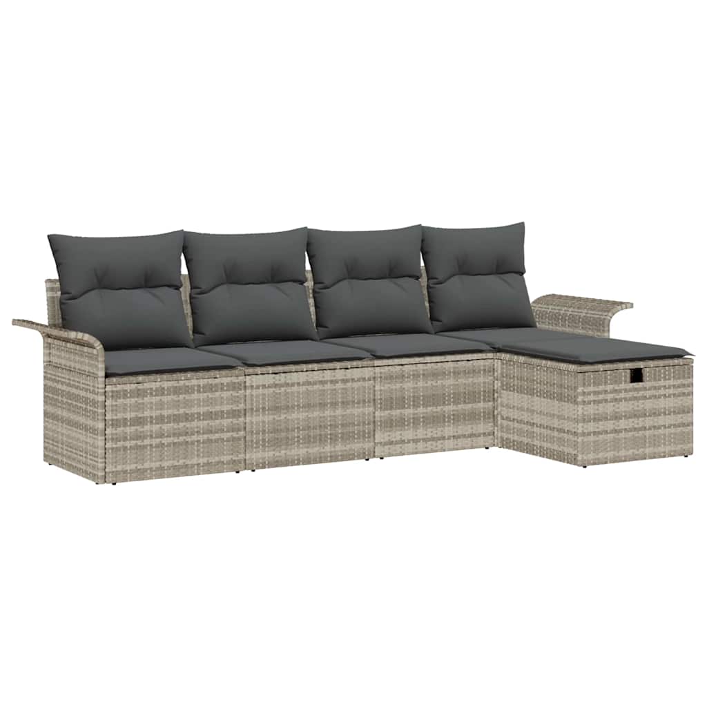 Tuinbankenset met kussen 5 pcs Lichtgrijs poly rattan is nu te koop bij PeponiXL, paradijselijk wonen!