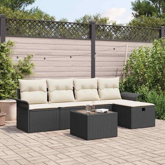 Tuinbankenset met kussen 6 pcs Zwart en Crème poly rattan is nu te koop bij PeponiXL, paradijselijk wonen!