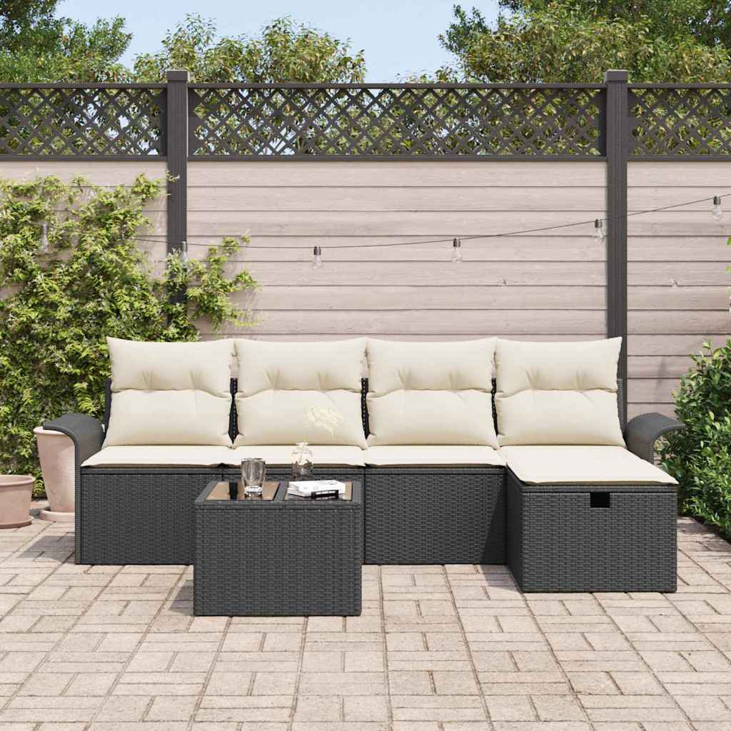 Tuinbankenset met kussen 6 pcs Zwart en Crème poly rattan is nu te koop bij PeponiXL, paradijselijk wonen!