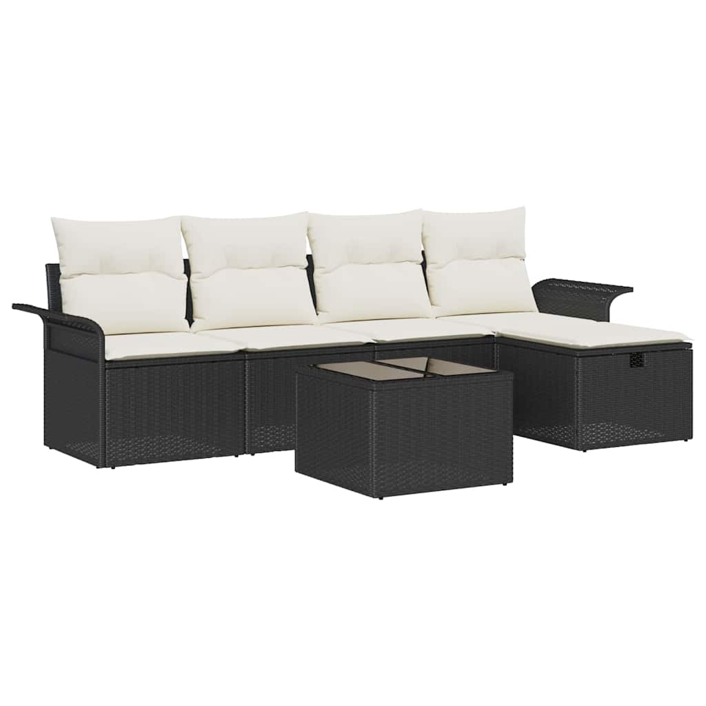Tuinbankenset met kussen 6 pcs Zwart en Crème poly rattan is nu te koop bij PeponiXL, paradijselijk wonen!