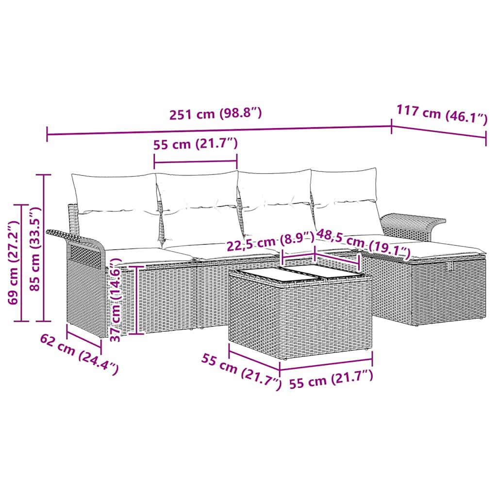 Tuinbankenset met kussen 6 pcs Zwart en Crème poly rattan is nu te koop bij PeponiXL, paradijselijk wonen!